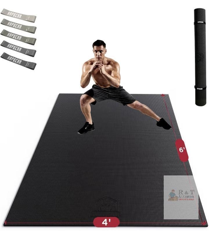 NEW HAPBEAR HB-EM03 Extra Large Exercise Mat 6'x4'x8mm with Resistance Bands
