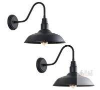 NEW Set of 2 Matte Black Outdoor Gooseneck Wall Light Fixtures, 10" Shade, Farmhouse Style