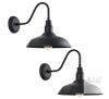 NEW Set of 2 Matte Black Outdoor Gooseneck Wall Light Fixtures, 10" Shade, Farmhouse Style