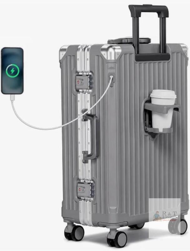 NEW Krute 24-Inch Zipperless Aluminum Frame Suitcase with TSA Lock, USB Port, Cup Holder