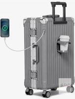 NEW Krute 24-Inch Zipperless Aluminum Frame Suitcase with TSA Lock, USB Port, Cup Holder