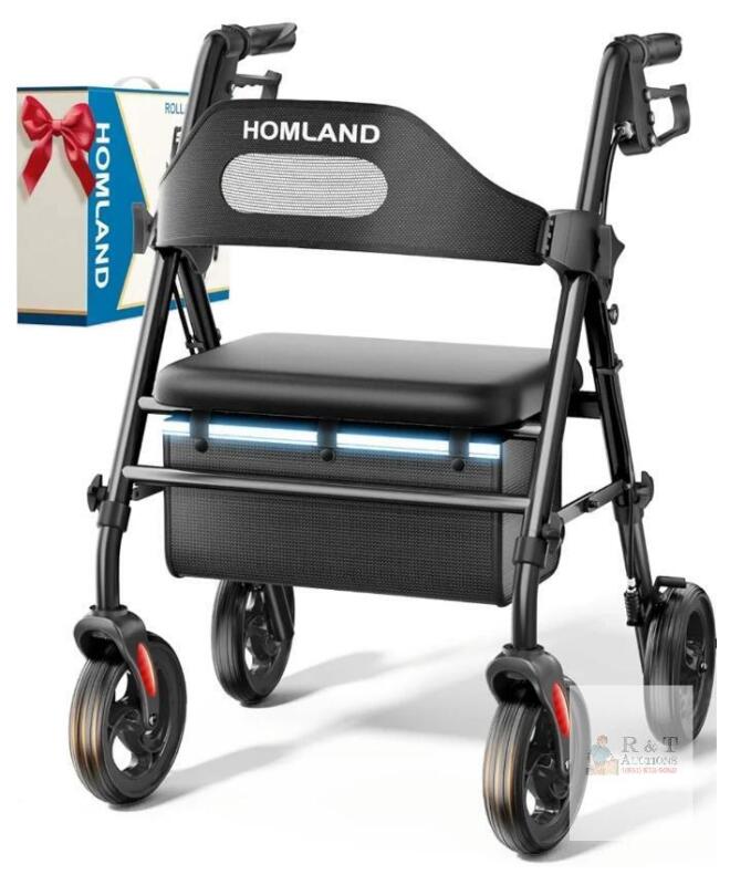 HOMLAND R2-RD 4-Wheel Foldable Rollator Walker with Seat - New-in-box