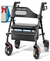 HOMLAND R2-RD 4-Wheel Foldable Rollator Walker with Seat - New-in-box