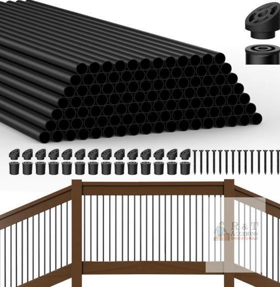 NEW HYPERGIANT 105-Pack 36" Aluminum Black Deck Balusters Kit, 0.75" Round Spindles with Connectors