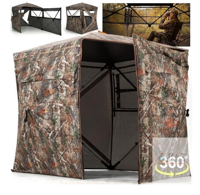 NEW HUNTSEN Portable Hunting Blind 360&deg; See-Through Camo | 83"x58"x66", Dual Door, Includes Bag