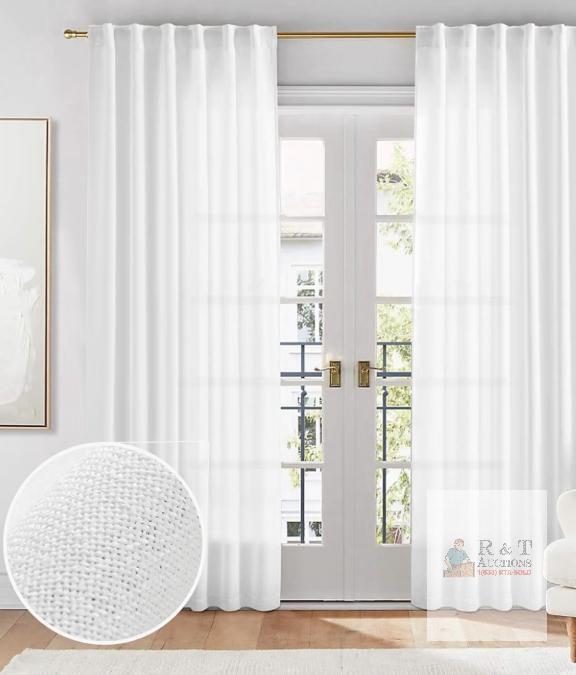 NEW White Linen-Textured Semi-Sheer Curtain Panels, 50" x 84", Set of 2