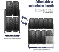 NEW BAOYOUNI Adjustable 2-Level Tire Rack, 8-Tire Capacity, 44"x43"x15", Lockable Wheels, Adjustable Height