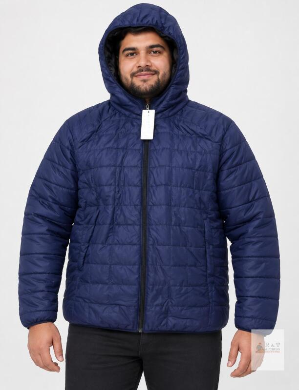 NEW XXL F99 Hooded Puffer Jacket, Dark Blue, 100% Polyester, Zipper Closure, Lightweight, New with Tags