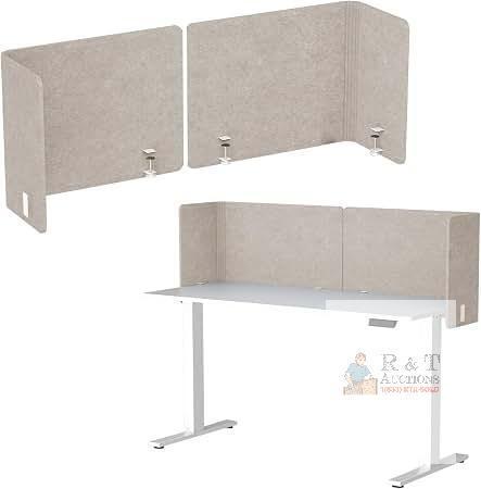 NEW 48"x19" L-Shaped Clamp-On Gray PET Felt Desk Privacy Panels, Acoustic Divider (2-Pack)