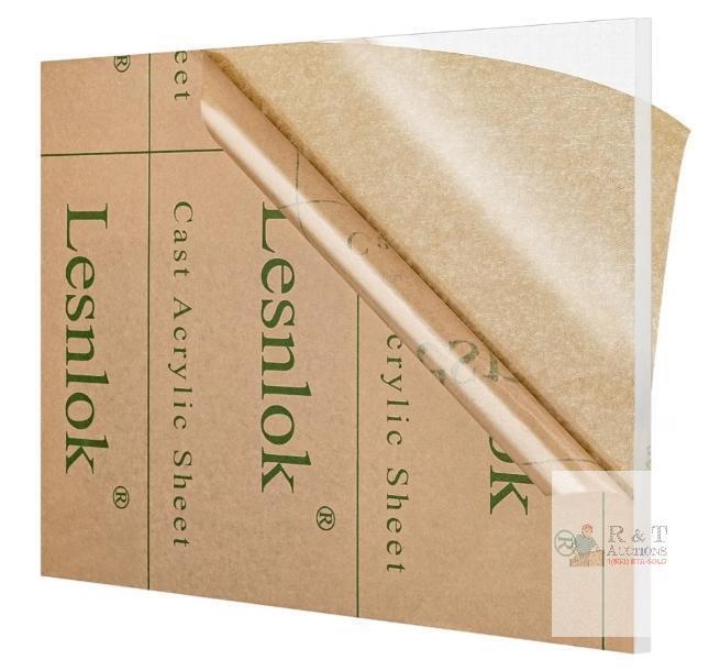 new Lesnlok 24"x24" Cast Acrylic Sheet, Clear Plexiglass, 0.125" Thick, Protective Film