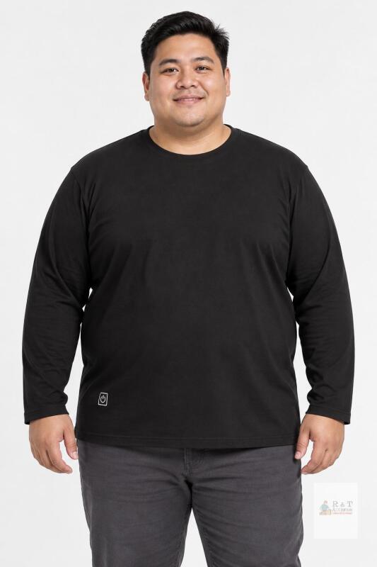 NEW Men's Black Long Sleeve T-Shirt, Size 5XL, Crew Neck, Unique Logo Tag