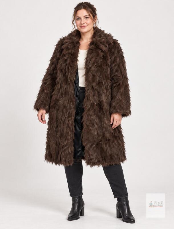 NEW Brown Faux Fur Coat, XL, Synthetic Lining, Full Length, Lined, Long Sleeve Outerwear