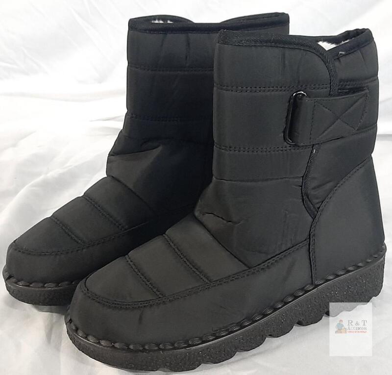 NEW Women's Black Quilted Winter Snow Boots, Size 39 EU (US 8), Velcro, Faux Fur Lining, Water-Resistant