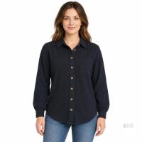 NEW Women's Black Waffle Knit Long-Sleeve Button-Up Shirt, Size Small,