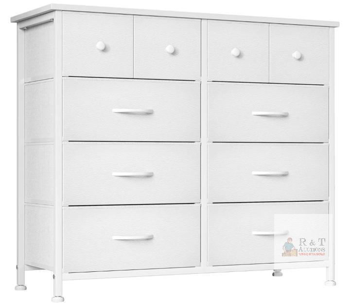 NEW Mutun White Tall Dresser, 10 Fabric Drawers, Steel Frame, 39.4"x11.8"x38.7", Removable Drawers