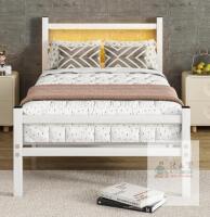 NEW Twin Metal Bed Frame with LED Headboard, Charging Station, White, 77"x39", 400 lb Capacity