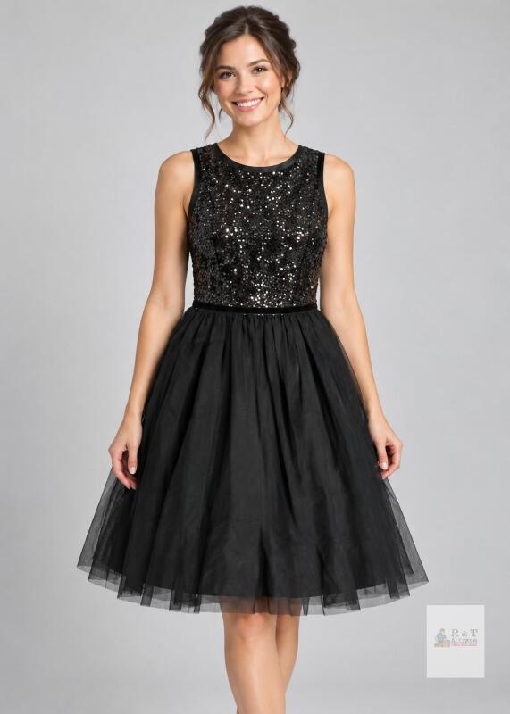 New Size Small Black Sequin & Tulle Sleeveless Party Dress