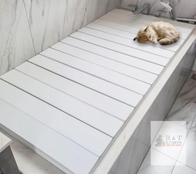 NEW 59x27.6in Foldable PVC Bathtub Cover, White, Insulated Folding Tray, Fits Most Tubs