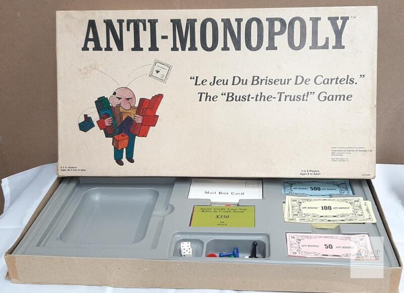 Anti-Monopoly Board Game #3300, Early Canadian Bilingual Edition, 2-6 Players, Int'l Games