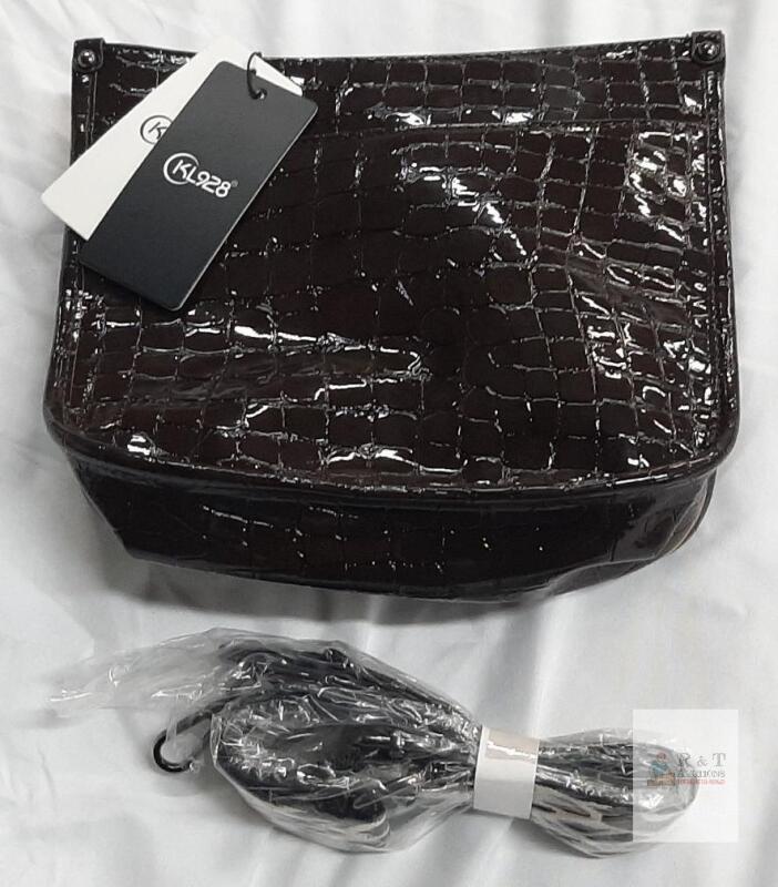 NEW KL928 Crocodile-Embossed Faux Leather Crossbody Bag, Deep Brown, Adjustable Strap,