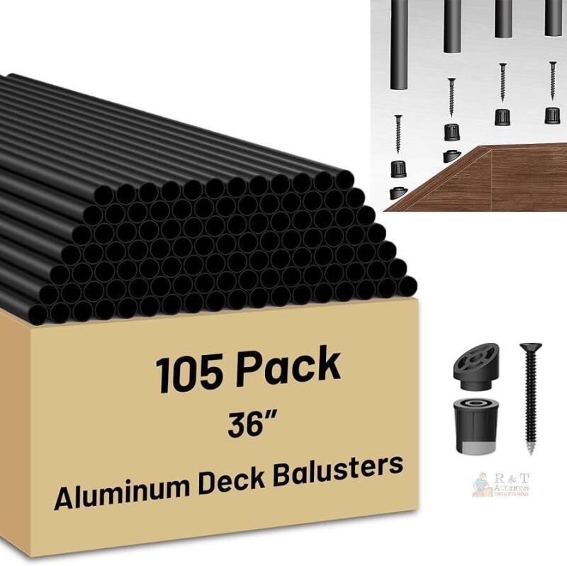 NEW 36" Black Aluminum Deck Balusters, 105 Pack with Mounting Hardware
