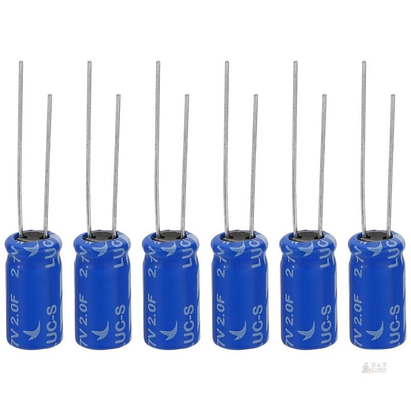 New 6 Pcs 2.7V 2F Super Capacitor,0.31 x 0.31 x 0.59 Aluminum Super Capacitors, Winding Type Energy Storage for on Board Backup Energy Storage