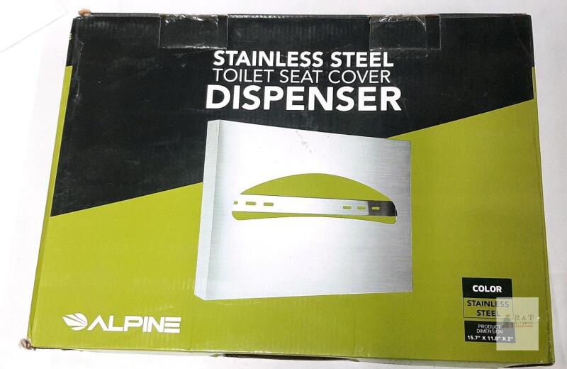 NEW Alpine 490-SSB Stainless Steel Toilet Seat Cover Dispenser, 15.7"x11.8", 250 Cover Capacity