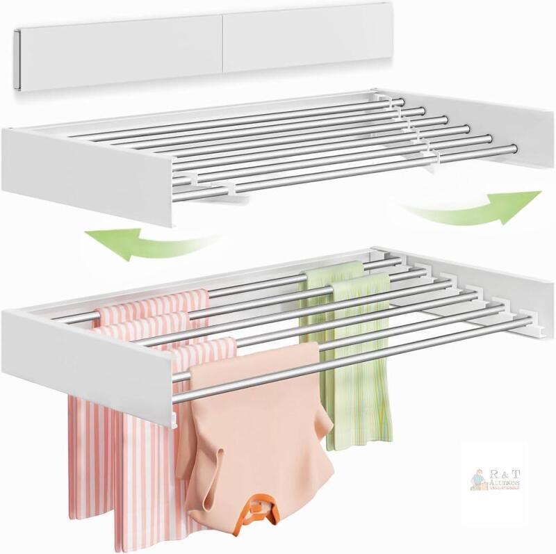 NEW Vikaqi Wall Mounted Clothes Drying Rack, 40" Foldable Design, 6 Stainless Steel Rods, 60 lbs Capacity