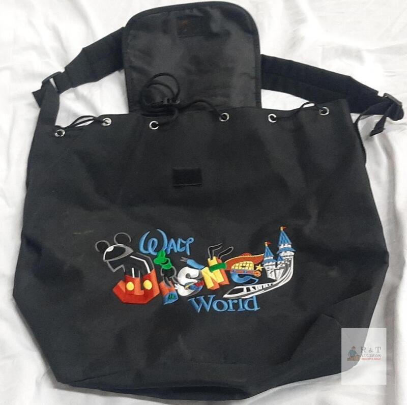 Disney Parks Walt Disney World Black Embroidered Drawstring Backpack with Front Zipper Pocket