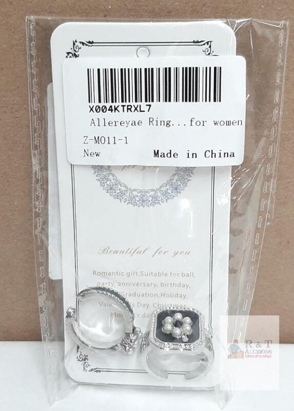 Allereyeae Z-M011-1 Women's Fashion Ring Set, Silver-Tone, Faux Pearls, Adjustable Size
