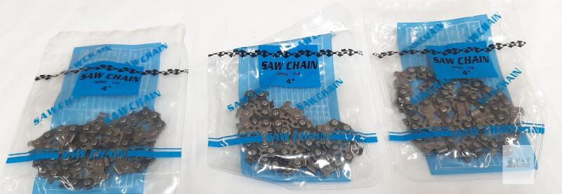 NQUEUEPN 4-Inch Mini Chainsaw Chains, 1/4" Pitch, 0.043" Gauge, 28 Drive Links, 3-Pack