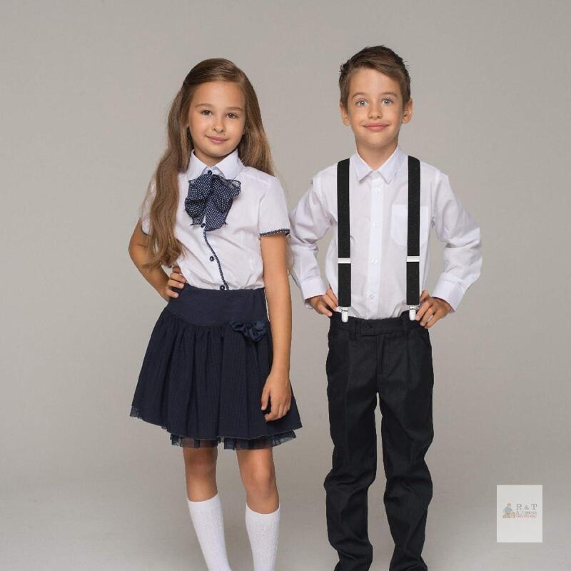 New Fashion Adjustable Suspenders for Kids Toddlers Baby Elastic Solid Color 1 Inch - Y Back Design - 5102-Black-22
