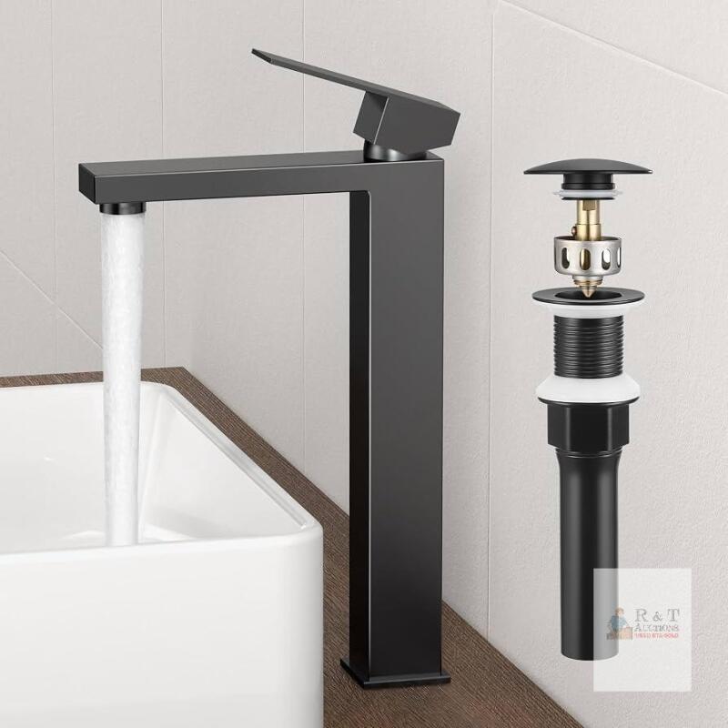 NEW Matte Black Single-Handle Vessel Sink Faucet Set w/ Drain Assembly & Installation Hardware