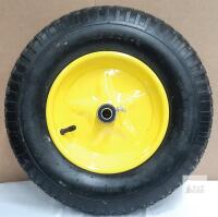 NEW 4.80/4.00-8 Pneumatic Utility Wheel with Yellow Steel Rim, Ball Bearing Hub, 5/8" Bore