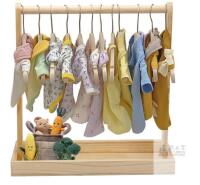 new Wooden Baby Clothing Rack with Lower Storage Tray, Natural Finish, 22.44" x 9.44" x 23.03"