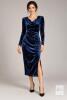 NEW Double Crazy Navy Velvet Sparkle Dress, Size M, Long Sleeves, Draped Neckline & Side Slit