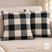 New Pair of Black, Gray & Ivory Buffalo Check Cushion Covers, 17.5 &times; 17.5 Inches, Covers Only