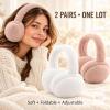 New 2 Pairs Soft Plush Earmuffs, White & Blush Pink, Foldable & Adjustable