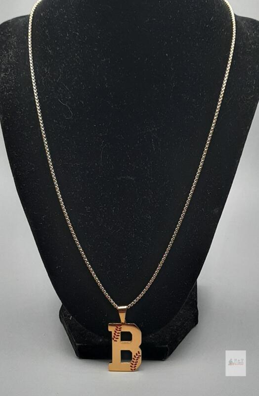 New Baseball Letter "B" Pendant Necklace, 20" Chain, Unisex Initial Jewelry