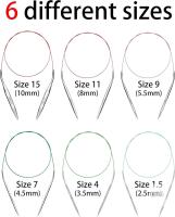 New Circular Knitting Needles Set 6 Pairs 40 Inch (100 cm) Stainless Steel Round Needles for Magic Loop Sizes 15 11 9 7 4 1.5 Long Cable for Blankets Sweaters...