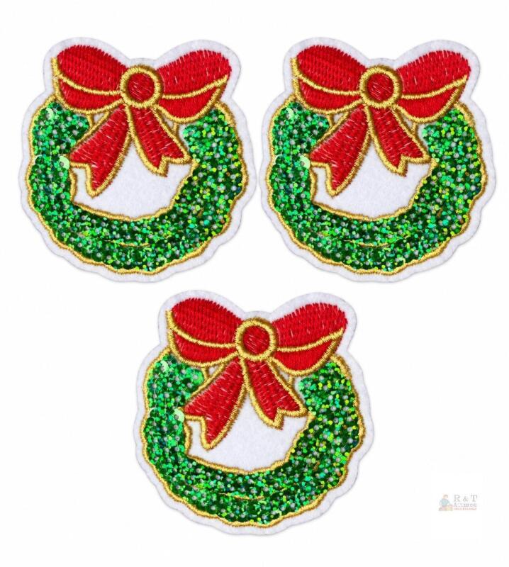3 New Sequin Christmas Wreath Iron-On Patch: DIY Applique