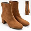 New Women&rsquo;s Tan Suede-Look Block Heel Ankle Boots with Back Zippers &ndash; Size 38