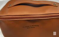 NEW Classic & Modern Miss Dong Brown PU Leather Toiletry Bag with Handle and Divider, Zipper Closure