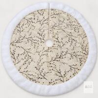 34" Ivory & Metallic Branch Christmas Tree Skirt with White Faux Fur Trim 34"