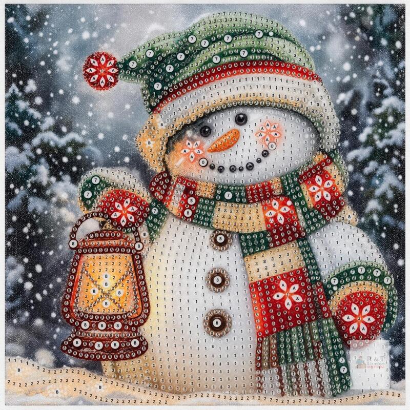 New Snowman with Lantern Diamond Painting Canvas, 30 &times; 30 cm