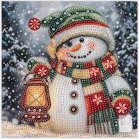 New Snowman with Lantern Diamond Painting Canvas, 30 &times; 30 cm