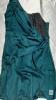 NEW Teal One-Shoulder Cocktail Dress with Glitter Bust and Draped Satin, Size Medium (Estimated) - 4