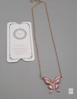 NEW Gold-Plated Pink Butterfly Pendant Necklace with Crystals, Adjustable 16&ndash;18" Chain