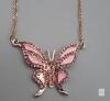NEW Gold-Plated Pink Butterfly Pendant Necklace with Crystals, Adjustable 16&ndash;18" Chain - 2
