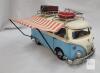 Miniature VW T1 Camper Van Model with Striped Awning and Rooftop Luggage, Metal Construction